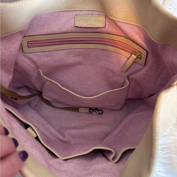 Dooney & Bourke Bone Pebble Leather Logo Lock Large Shoulder Purse Handbag - Picture 8 of 13